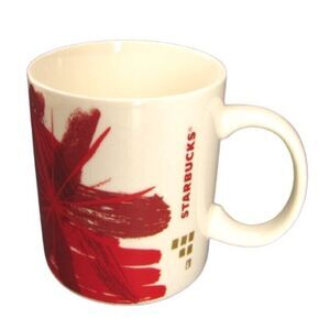 Starbucks Coffee Mug White Porcelain Red Starburst Dated 2014 Collectible